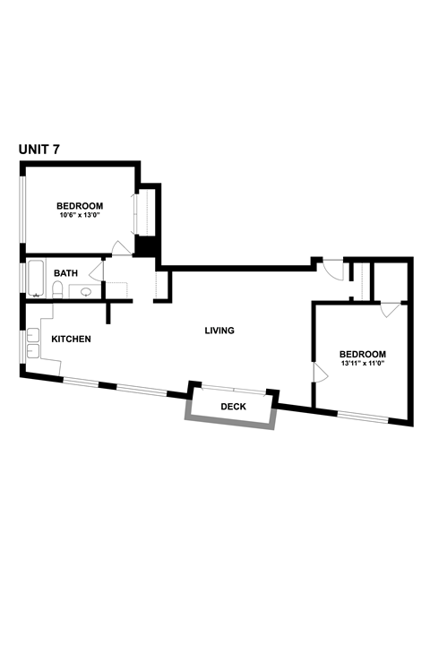 Floor plan for 2 beds, 1 bath, 880 sqft
